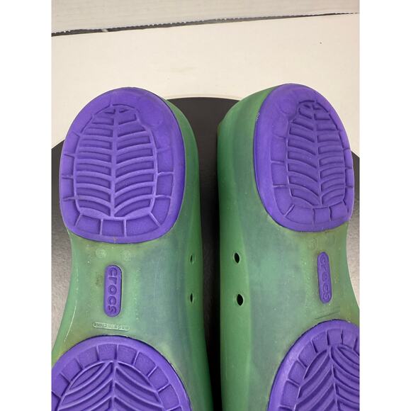 CROCS Carlie Women’s Ballet Slip On Shoes Green Purple Peep Toe Comfort Sz 9 - Picture 11 of 13